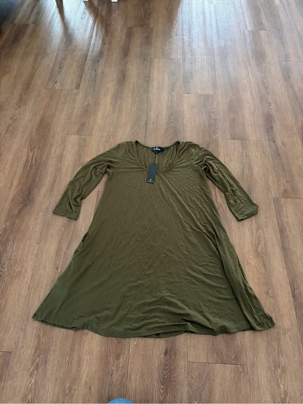Lulus Women's Olive Green V-Neck Swing Dress medium